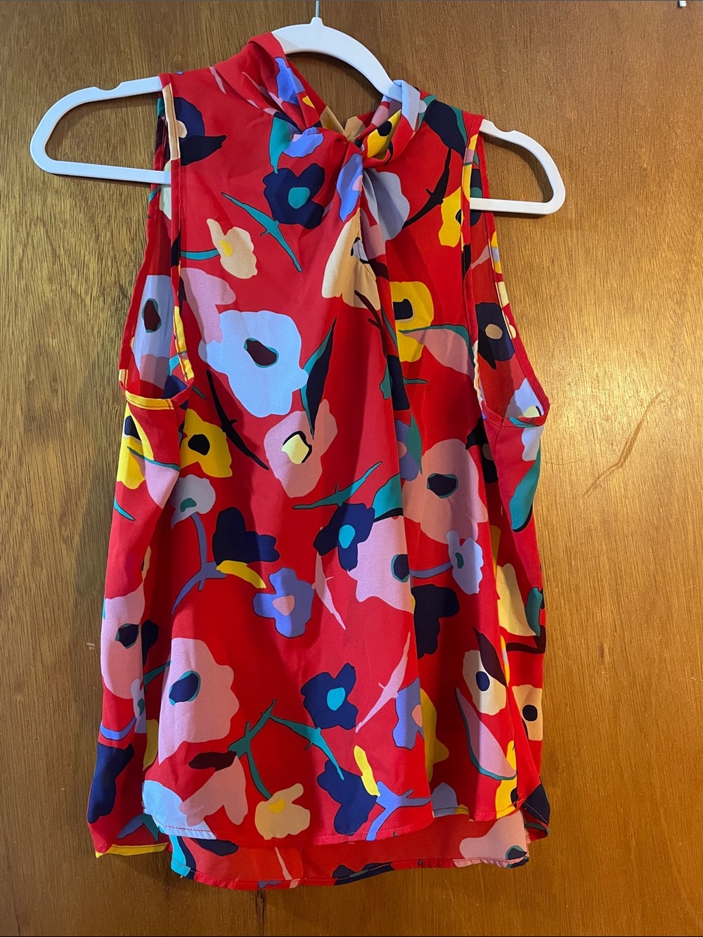 Girls' Bright Red Floral Tie-Neck Dress